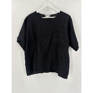 Robyn Meredith Vintage Blouse Womens Large Black 100% Linen Short Sleeves Casual